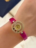 Vintage-Chopard-Happy-Diamonds-Watch-Yellow-Gold-Red-Ruby-Green-Emerald-Quartz