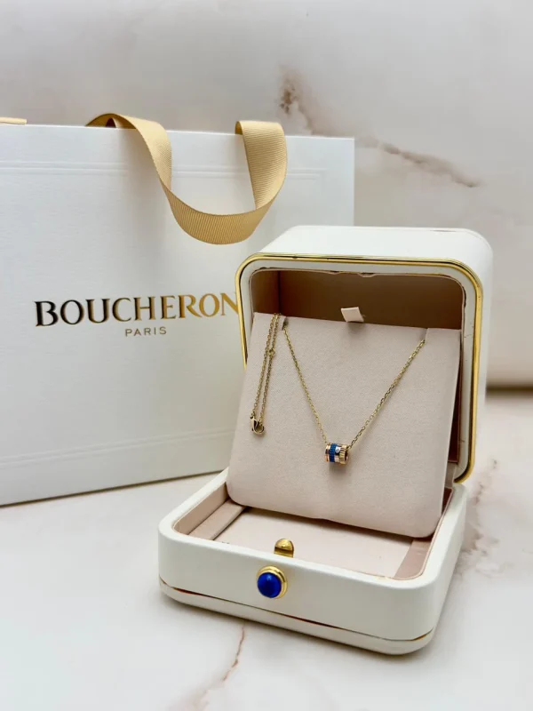 Boucheron-Quatre-Blue-Edition-Mini-Ring-Pendant-Yellow-Rose-White-Gold-Blue-Ceramic-Authentic