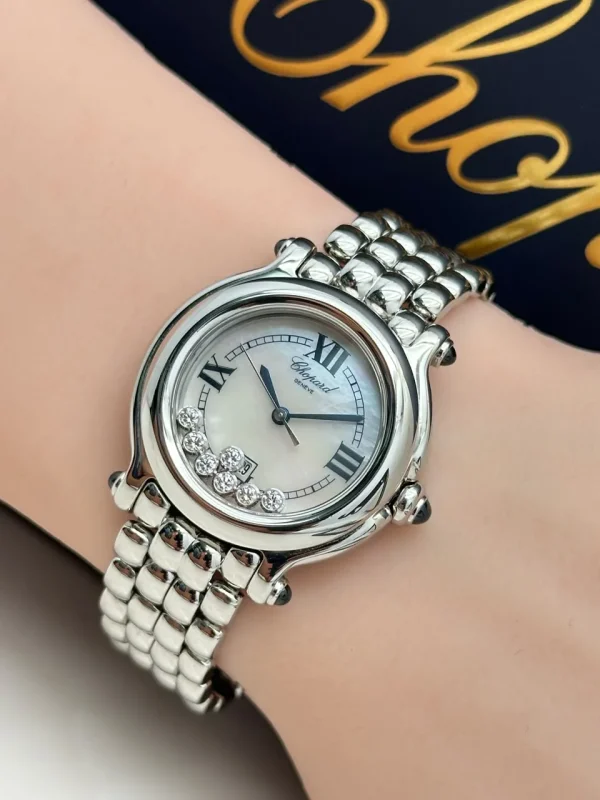 Chopard-Happy-Sport-Steel-Watch-Medium-Model-MOP-Dial-Diamonds-Quartz-Hand