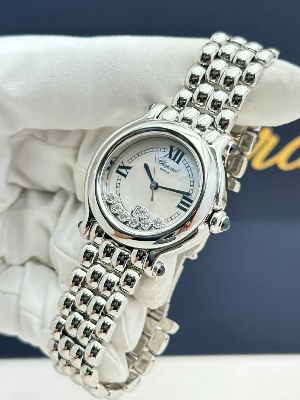 Chopard-Happy-Sport-Steel-Watch-Medium-Model-MOP-Dial-Diamonds-Quartz-Side