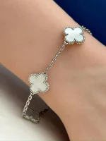 Van-Cleef-Arpels-Vintage-Alhambra-5-Motifs-Bracelet-18k-White-Gold-MOP-Hand