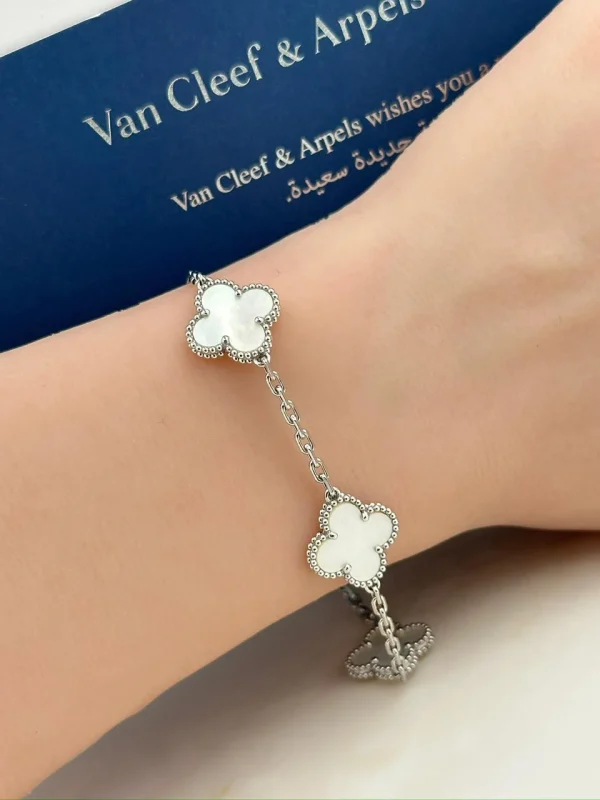 Van-Cleef-Arpels-Vintage-Alhambra-5-Motifs-Bracelet-18k-White-Gold-Mother-Of-Pearl