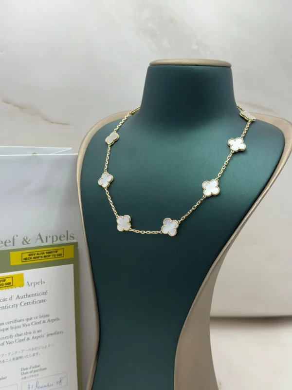 Van-Cleef-Arpels-Vintage-Alhambra-Necklace-10-Motifs-18k-Yellow-Gold-White-MOP