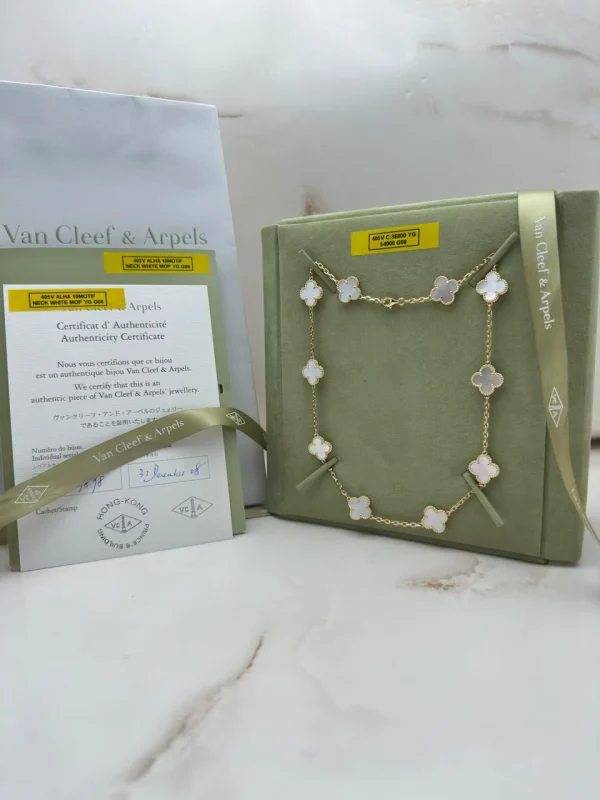 Van-Cleef-Arpels-Vintage-Alhambra-Necklace-10-Motifs-18k-Yellow-Gold-White-MOP-Certificate