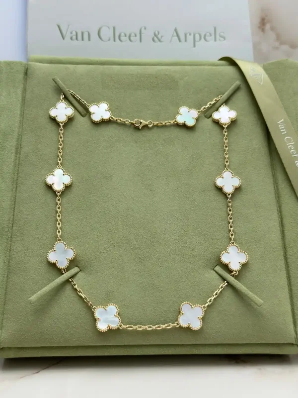 Van-Cleef-Arpels-Vintage-Alhambra-Necklace-10-Motifs-18k-Yellow-Gold-White-MOP-Front