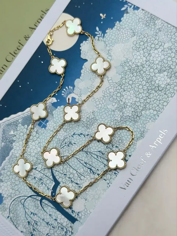Van-Cleef-Arpels-Vintage-Alhambra-Necklace-10-Motifs-18k-Yellow-Gold-White-Mother-Of-Pearl