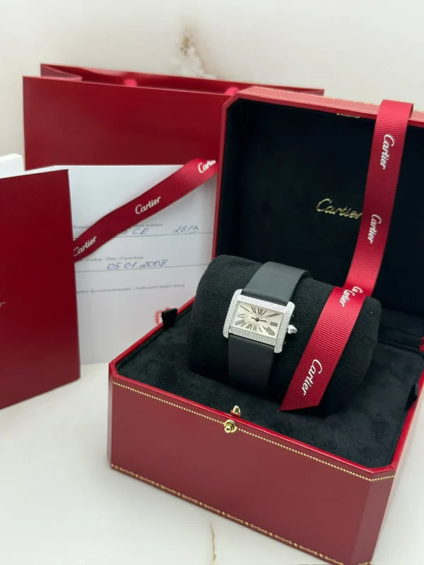 Cartier-Tank-Divan-Mini-Model-Watch-18k-White-Gold-Diamonds-Silver-Dial-Full-Set