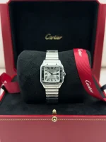 Santos-De-Cartier-Steel-Watch-WSSA0082-Small-Model-Front-Box