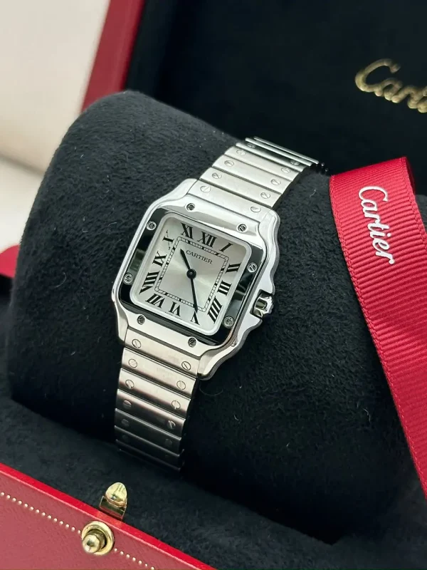 Santos-De-Cartier-Steel-Watch-WSSA0082-Small-Model-Silver-Dial-Box