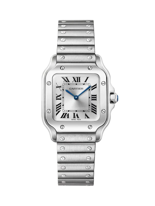 Santos-De-Cartier-Steel-Watch-WSSA0082-Small-Model-Silver-Dial-Quartz