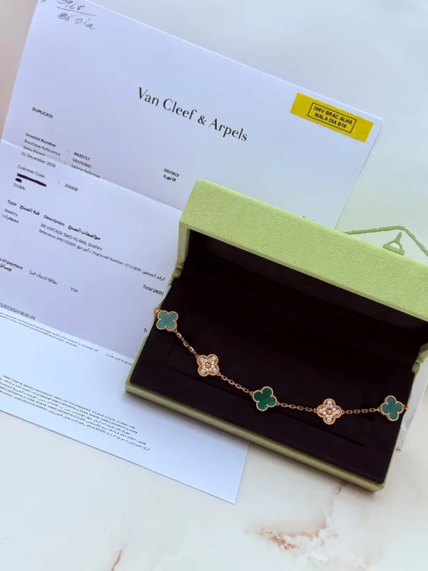 Van-Cleef-Arpels-Vintage-Alhambra-3-Malachite-Bracelet-VCARO7GQ00-18k-Yellow-Gold-VCA-Invoice